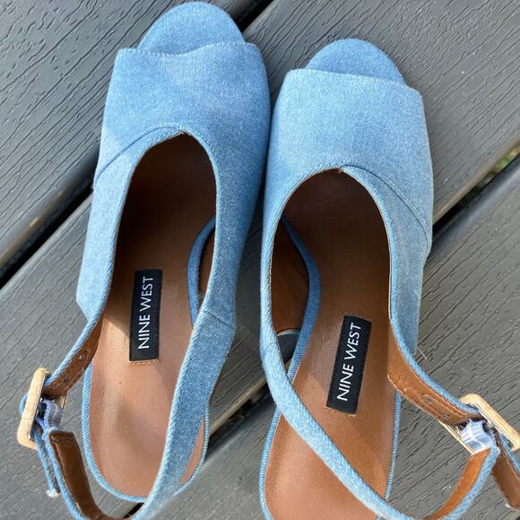 Denim slingback block heels open toe Nine West - Picture 5 of 8